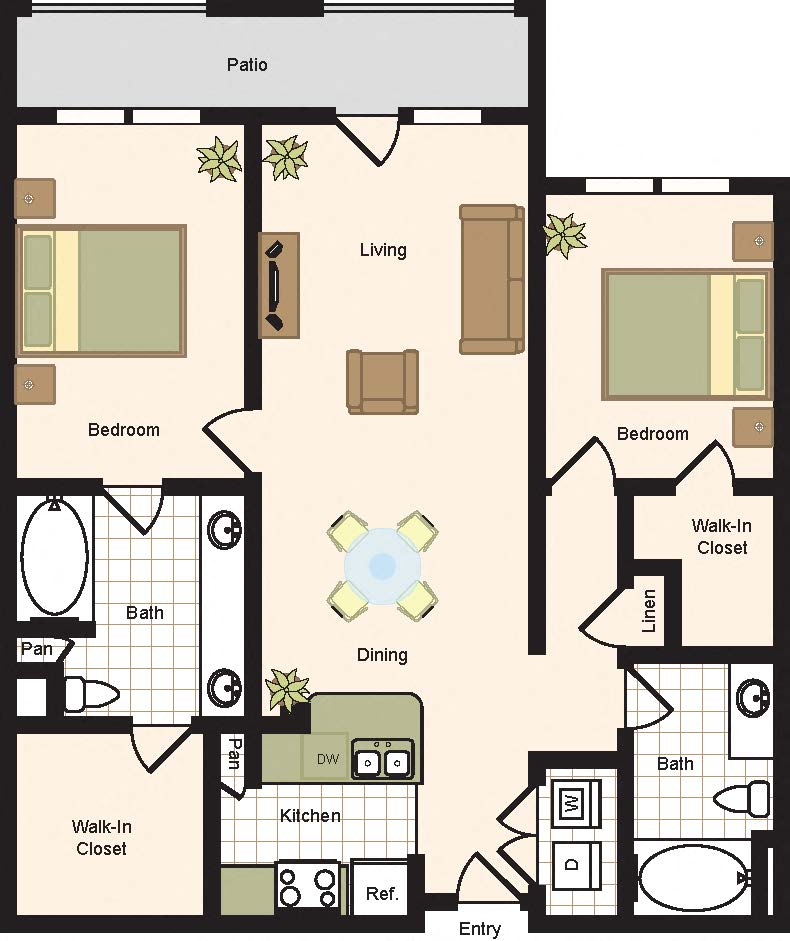 Floor plan for 2 beds, 2 baths, 1219 sqft